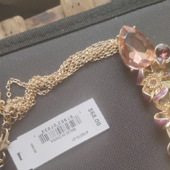 #108 GUESS Gold Necklace with Pink and Purple Accents - Picture 3 of 4